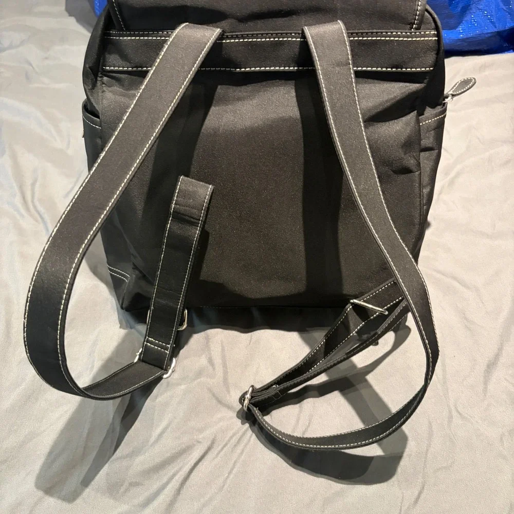 Kathy Van Zeeland Black Nylon Backpack Diaper Bag Set w/ Changing Mat & Pouches